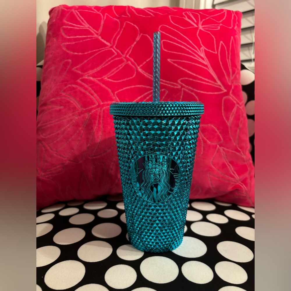 Starbucks 2023 Blue Chrome Studded Venti 16oz Tumbler with Straw **NEW**